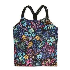 TOP ONLY Wonder Nation Girls Printed Tankini Swimsuit w/ UPF 50 Black Floral XS